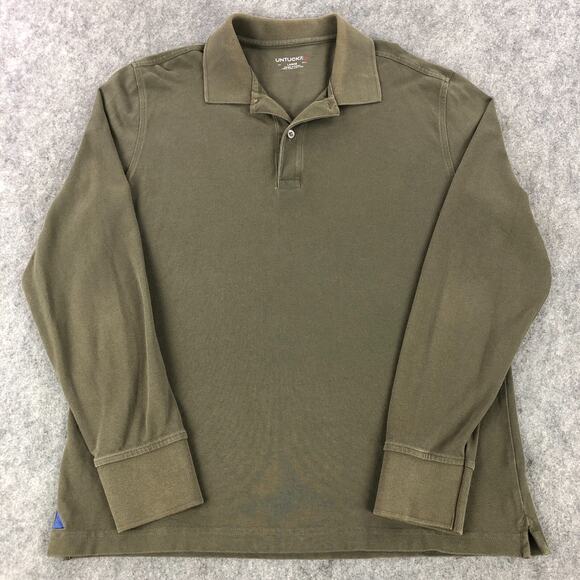 UNTUCKit Mens Polo Shirt Large Hunter Green Long Sleeve Pima Cotton Collared - Picture 1 of 11